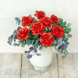 ceramiczna czerwona róża, kwiat wiecznie żywy, prezent dla niej, ceramika