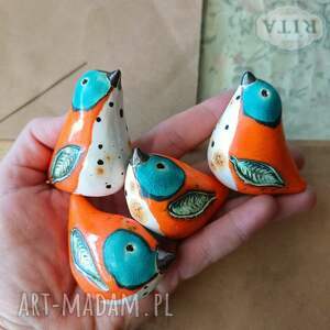 Pomarańczowe ptaszki z turkusowym okiem, ceramika