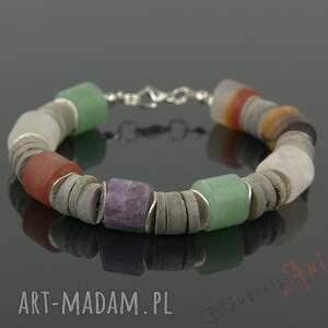 bizuteria ani bransoletka wielobarwna ametyst kryształ górski, muszla tęczowa