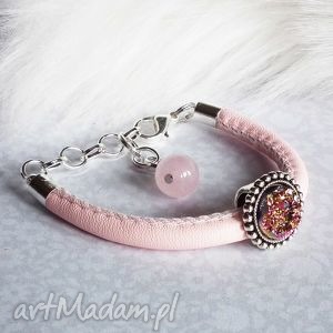 pudrowa królewna - różowa bransoletka dla dziewczynki z oczkiem druzy