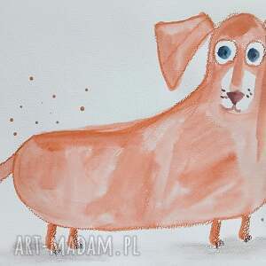 jamniczek, obrazek, akwarela, rysunek, malarstwo, urodziny, prezent