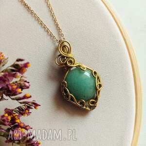 naszyjnik awenturyn mosiądz wisiorek handmade wirewrapping