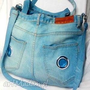 handmade na ramię błękitna torba z eko jeansu