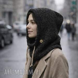 balaclava kominiarka kaptur czapka 100 alpaka ręczna robota antracyt, balaclava