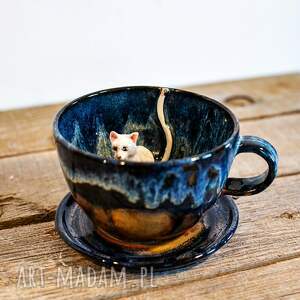 Prezent Filiżanka z kotem - Leśne jeziorko - rękodzieło - ok 350ml