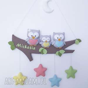 personalizowana dekoracja sowia rodzinka, girlanda sowy, prezent, dziecko, filc