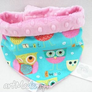 handmade apaszka minky - 7 lat sowy pink