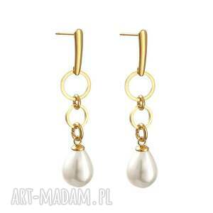 złocone kolczyki z perłami c1087, perły seashell, biżuteria
