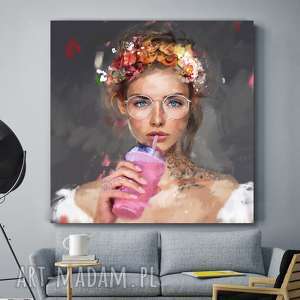dekoracje autorski obraz na płótnie lady smoothies 100x100 cm, obraz, obrazy