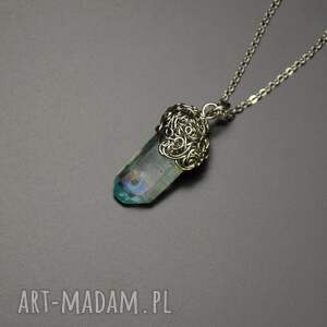 wisiorek talizman aqua aura niebieski kryształ górski wire wrapping prezent