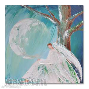 anioł księżycowy, obraz na zamówienie dla p małgorzaty, autorski malowany