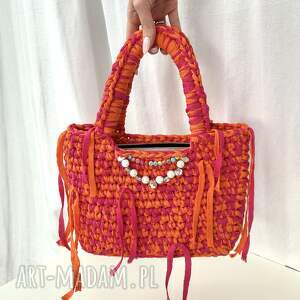 torebka sunset muse z perłami seashell i koralikami handmade