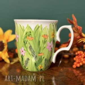 kubki porcelanowe ręcznie malowane łąka, 2 szt niepowtarzalne na prezent