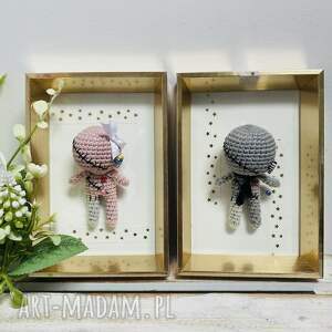 komplet szydełkowych laleczek voodoo w złotych ramkach prezent ślubny, pamiątka