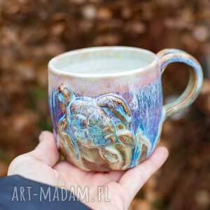 handmade ceramika kubek z żółwiem - opal - rękodzieło - ok 400