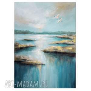 żurawie nowoczesny pejzaż obraz ręcznie malowany /2/ ptakami