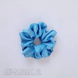 handmade ozdoby do włosów jedwabna frotka scrunchie błękitna