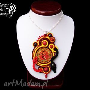 fiery dragon naszyjnik decoupage soutache, ognisty, smok, unikat