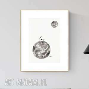 grafika A4 malowana ręcznie, abstrakcja, styl skandynawski, czarno-biała