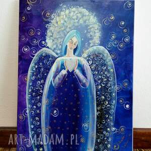 anioł z serduszkiem niebieski giclee, dom, dla mamy, obraz, 4mara, sztuka