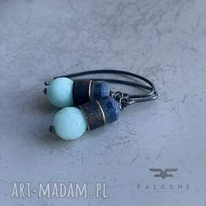 kolczyki mint denim blue z jadeitami ze szkłem srebrne bigle