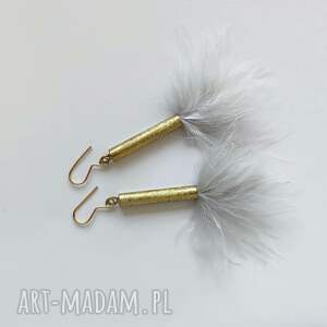 piórko kolczyki mosiądz, zmatowione, oryginalny prezent
