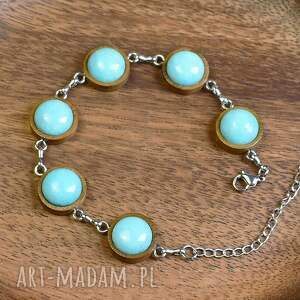 Drewniana bransoletka - błękitny jadeit 115 - z kamieniem