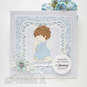 kartka na chrzest, pamiątka chrztu - aniołek 2 z życzeniami scrapbooking