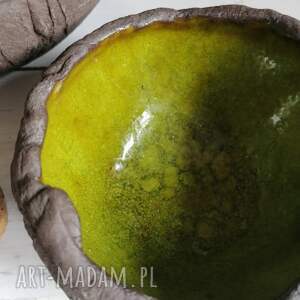 miski, miseczki ceramiczne - dwie zielone surowa, struktura naturalna, prezent