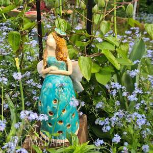 ceramika lampion panienka, anioł, figurka, prezent, rekodzieło, ozdoba do domu