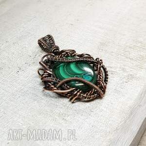 malachit z azurytem m251, wire wrapping, rękodzieło, miedź