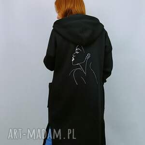 płaszcz dzianinowy czarny damski roka z meszkiem, ciepły, bluza damska, ciepła