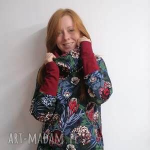 handmade bluzy bluza damska kwiaty bordo 2xs - 3 XL