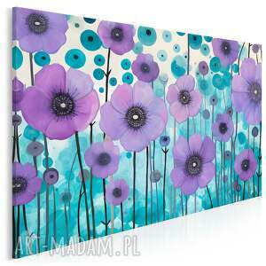 obraz do salonu - fioletowe kwiaty abstrakcyjny motyw floralny 70x50 cm