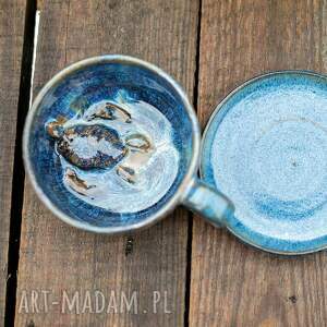 filiżanka z żółwiem - opal blue rękodzieło ok 300 ml, ceramika na prezent