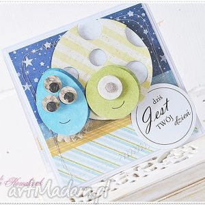 handmade scrapbooking kartki kartka dla dziecka - kosmiczne stworki