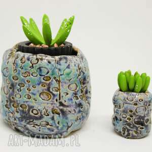 ręcznie wykonane dekoracje ceramiczne doniczki komplet handmade ozdoba prezent