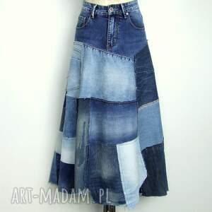 handmade spódnice długa patchworkowa spódnica jeans recykling r. 40