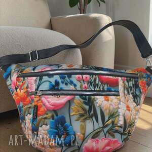 Prezent duża NERKA KWIATY WELUR, torebka przez ramię, saszetka