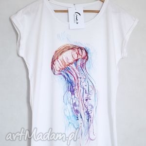 meduza koszulka oversize biała xs s, t-shirt, bawełna, maduza nadruk
