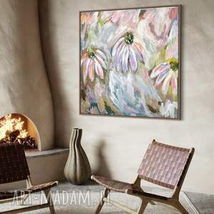 obraz abstrakcyjny 80x80 cm, kwiaty na plotnie, kwiaty