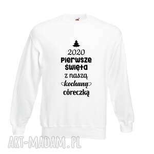 bluza z nadrukiem pierwsze święta mężem, chłopakiem, imię, we trójkę