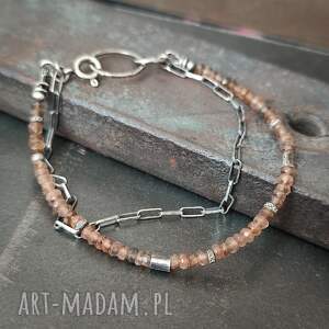 Surowa srebrna bransoletka z andaluzytem, srebro oksydowane