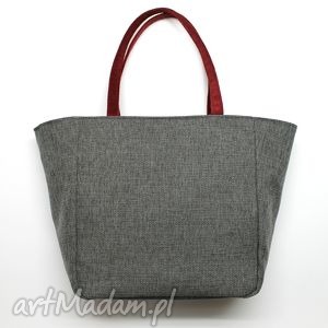 na ramię shopper bag worek - tkanina dark grey i bordo, elegancka nowoczesna