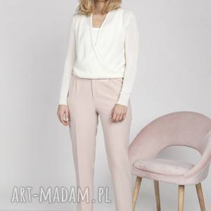 kopertowy sweter z długim rękawem, swe152 ecru mkm, delokd elegancki, kobiecy