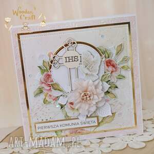 Prezent Kartka komunijna, Pamiątka Pierwszej Komunii, Rose