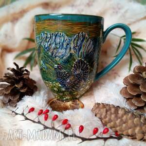 piękny pejzaż górski z tańczącym głuszcem kubek 400 ml miłośnicy gór tatry