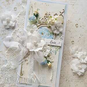 handmade scrapbooking kartki kartka na ślub w jasnych kolorach