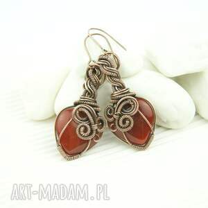 kolczyki z karneolem biżuteria artystyczna dla niej wire wrapping