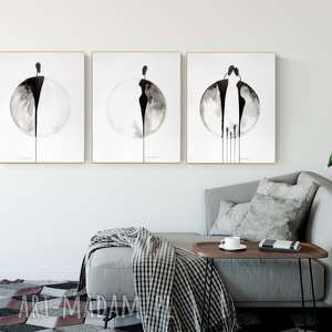 zestaw 3 grafik 40x50 cm wykonanych ręcznie, abstrakcja, elegancki minimalizm